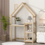 House-shaped Wooden writing Desk Kids study Table Bookshelf