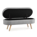 Ottoman Oval Storage Bench Rubber Wood Legs Grey - Image 11