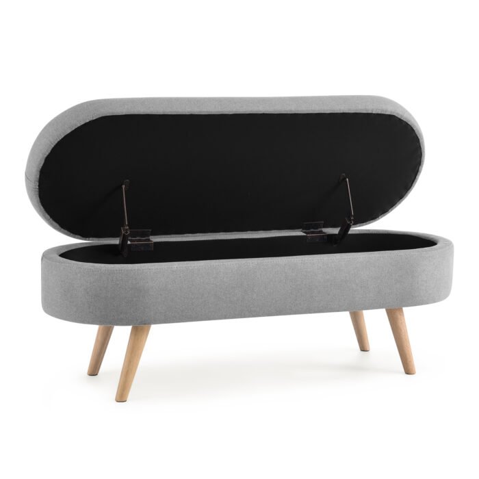 Ottoman Oval Storage Bench Rubber Wood Legs Grey - Image 11
