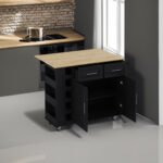 Multi Functional Kitchen Island Cart with Spice Rack and Towel Holder, Wine Rack and Foldable Table Top (Black)
