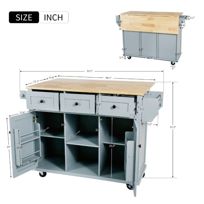 Kitchen handcart with countertop and storage cabinet (gray blue) - Image 9