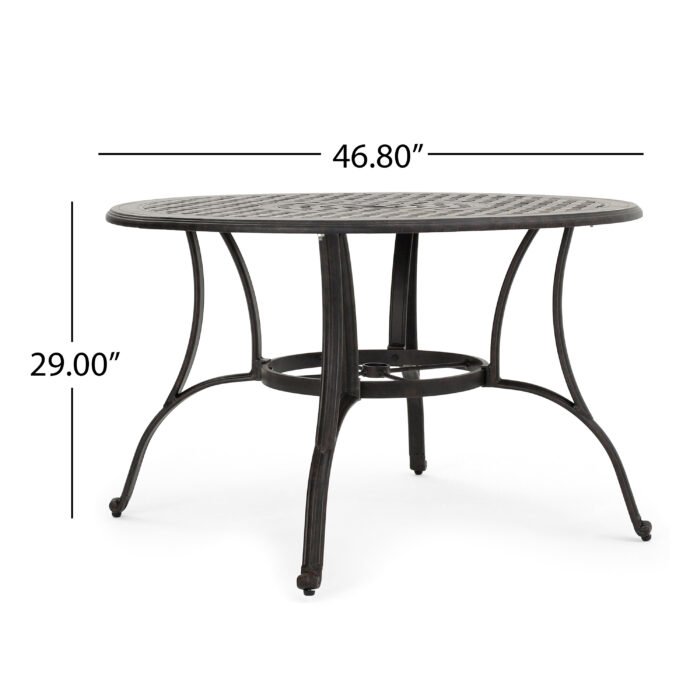 Outdoor Cast Aluminum Circular Dining Table, Black - Image 4