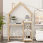 House-shaped Wooden writing Desk Kids study Table Bookshelf - Image 3