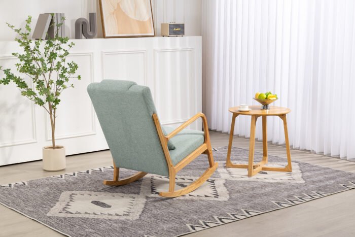 Rocking Chair Upholstered Fabric Armchair with High Backrest - Image 3