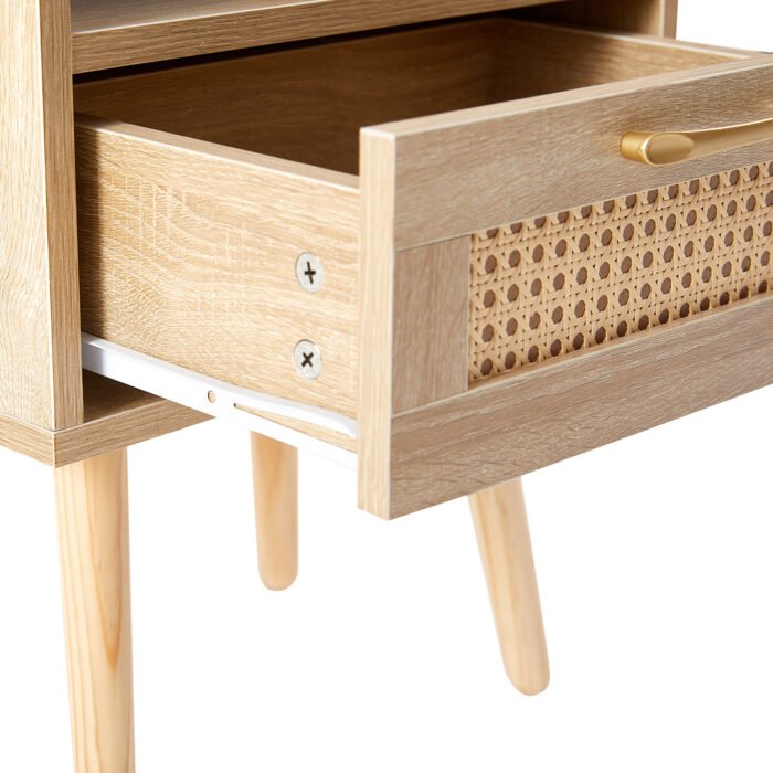 Rattan Nightstand with Power Outlet & USB Ports and drawer - Image 4