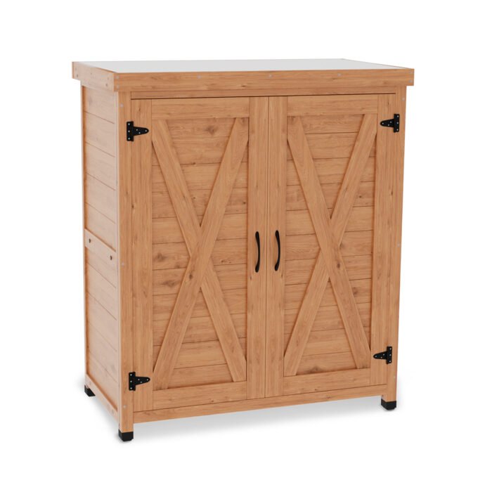 Potting Bench with Storage Cabinet and Metal Table Top for Outdoor Patio - Image 12