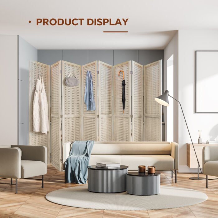 8 Panel Wooden Folding Room Divider Display for Privacy (5,6ft) - Image 5