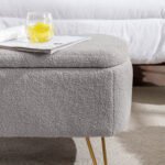 Grey Storage Ottoman Bench for End of Bed Gold Legs - Image 7