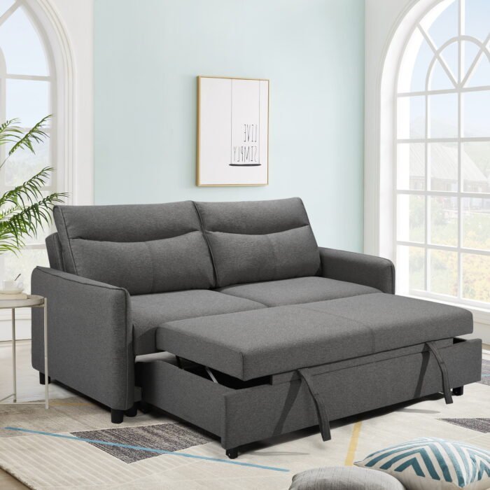 3 in 1 Convertible Sleeper Sofa Bed Modern Fabric (w/Pullout ) Gray - Image 2