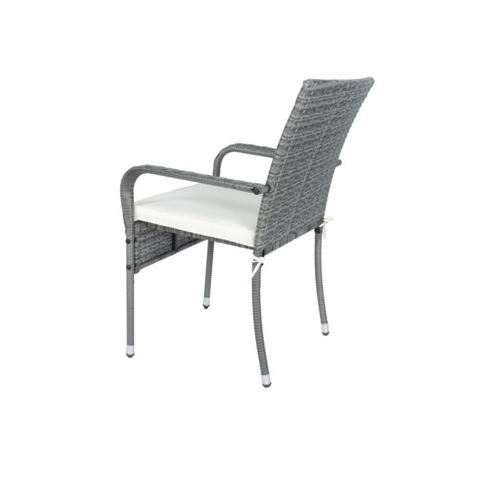 3 Piece Patio Wicker Conversation Set Grey Wicker + white Cushion - Image 13