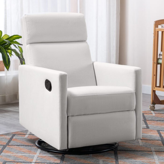 Modern Upholstered Rocker Nursery Chair, Off White - Image 3