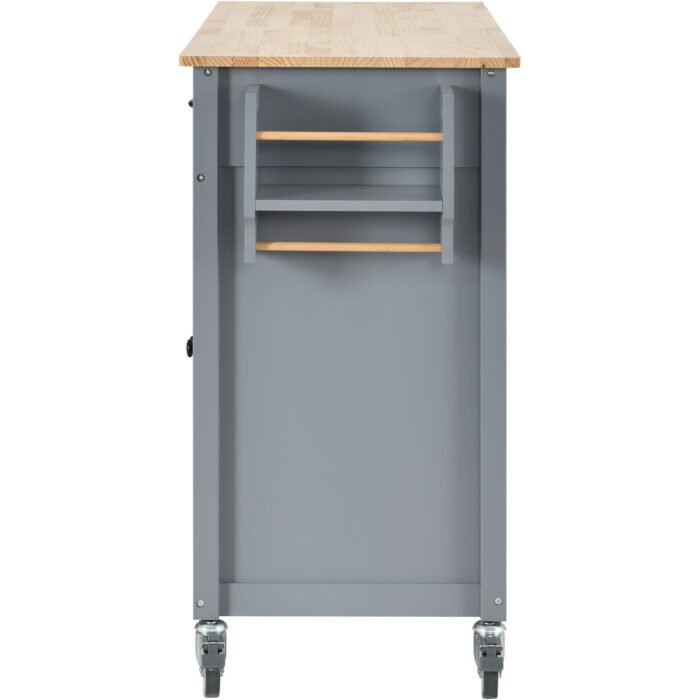 Kitchen Island Cart with Solid Wood Top and Locking Wheels (Gray) - Image 8