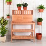 Large Wooden Farmhouse Rustic Outdoor Potting Bench Table
