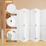 6 Panel Wooden Folding Room Divider Display for Privacy (5,6ft) White - Image 2