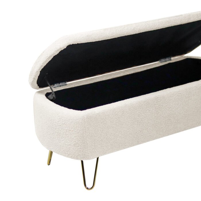 Ivory White Storage Ottoman Bench for End of Bed with Gold Legs - Image 14