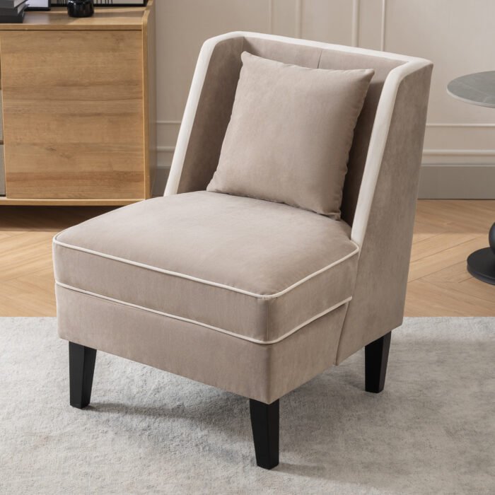 Velvet Upholstered Accent Chair with Cream Piping - Image 6