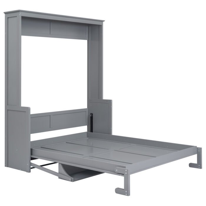 Queen Size Murphy Bed with a Shelf, Gray - Image 7