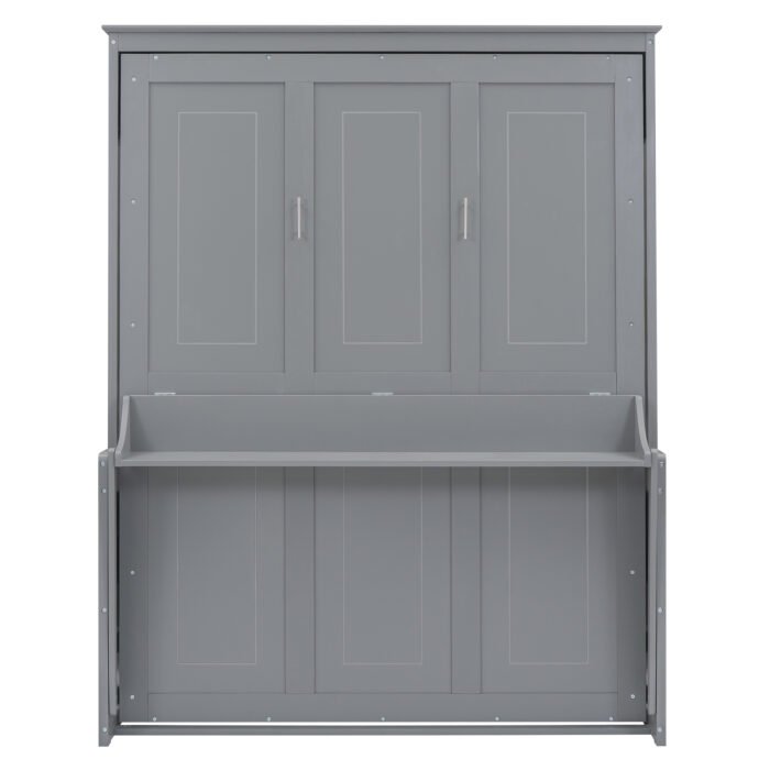 Queen Size Murphy Bed with a Shelf, Gray - Image 13