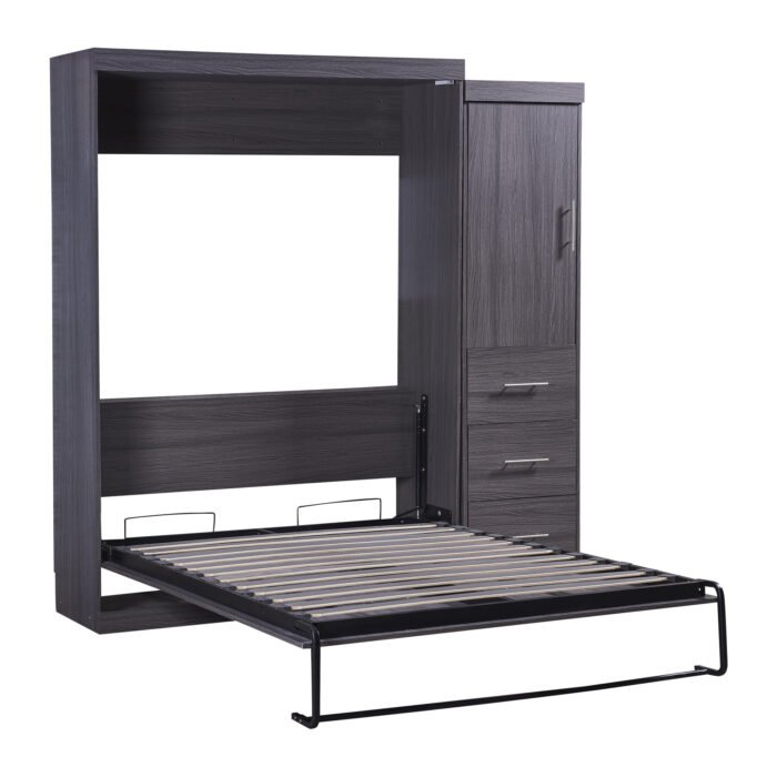 Full Size Murphy Bed with Wardrobe and Drawers,  Gray - Image 9