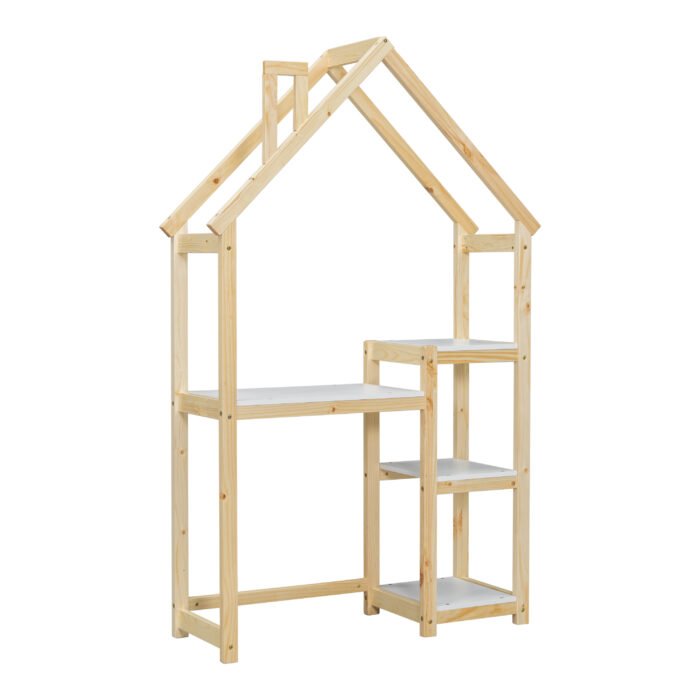 House-shaped Wooden writing Desk Kids study Table Bookshelf - Image 12