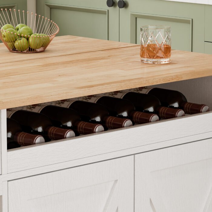 Kitchen Island Cart with Solid Wood Top, Wine Storage, Spice Rack, Towel Rack and Wine Glass Holder - Image 9