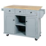 Kitchen handcart with countertop and storage cabinet (gray blue) - Image 13