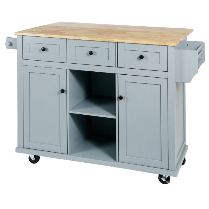 Kitchen handcart with countertop and storage cabinet (gray blue) - Image 13