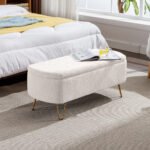 Ivory White Storage Ottoman Bench for End of Bed with Gold Legs - Image 3