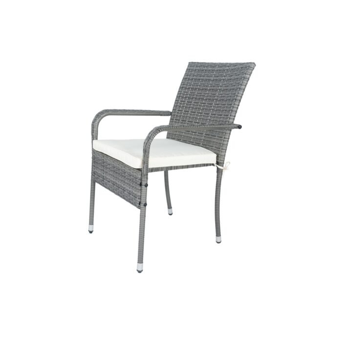 3 Piece Patio Wicker Conversation Set Grey Wicker + white Cushion - Image 14