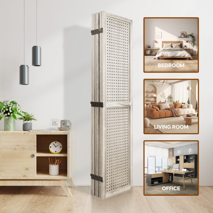 6 Panel Wooden Folding Room Divider Display for Privacy (5,6ft) natural wood - Image 5