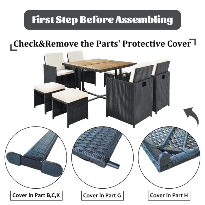 Patio All-Weather PE Wicker Dining Table Set with Wood Tabletop - Image 14