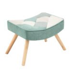 Rocking Chair with ottoman Fabric with Wooden Legs and Patchwork Linen - Image 11