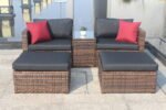 5 Pieces Outdoor Patio Garden Brown Wicker Sectional Conversation Sofa Set - Image 4