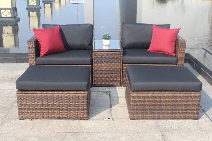 5 Pieces Outdoor Patio Garden Brown Wicker Sectional Conversation Sofa Set - Image 4