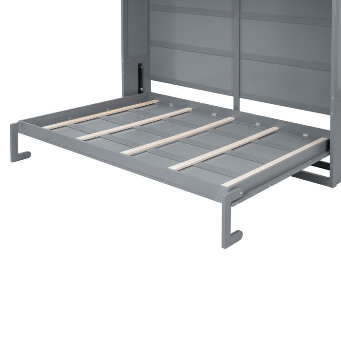 Full Size Murphy Bed Wall Bed with Top Cabinets,Gray - Image 14