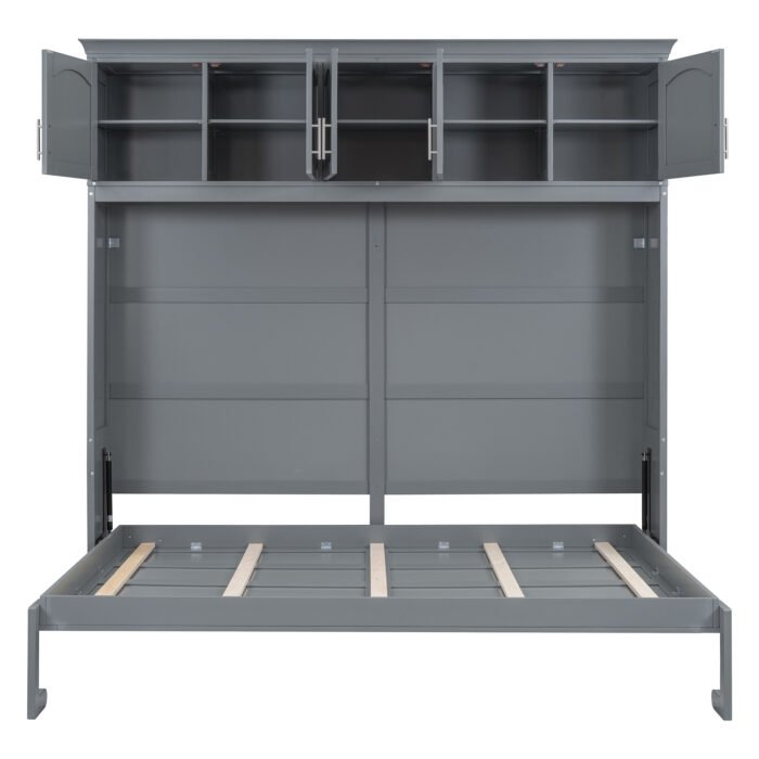 Full Size Murphy Bed Wall Bed with Top Cabinets,Gray - Image 5