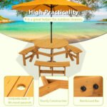 6-Person Circular Outdoor Wooden Picnic Table for Patio - Image 3