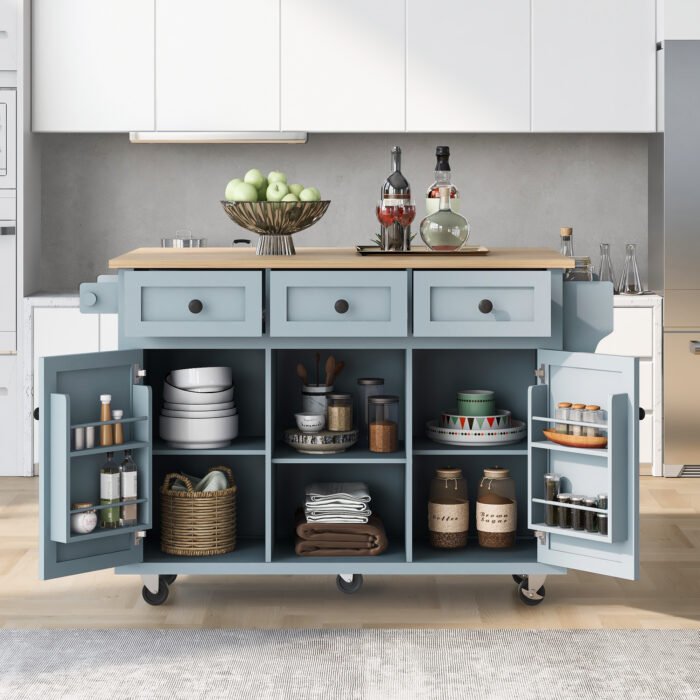 Kitchen handcart with countertop and storage cabinet (gray blue) - Image 3
