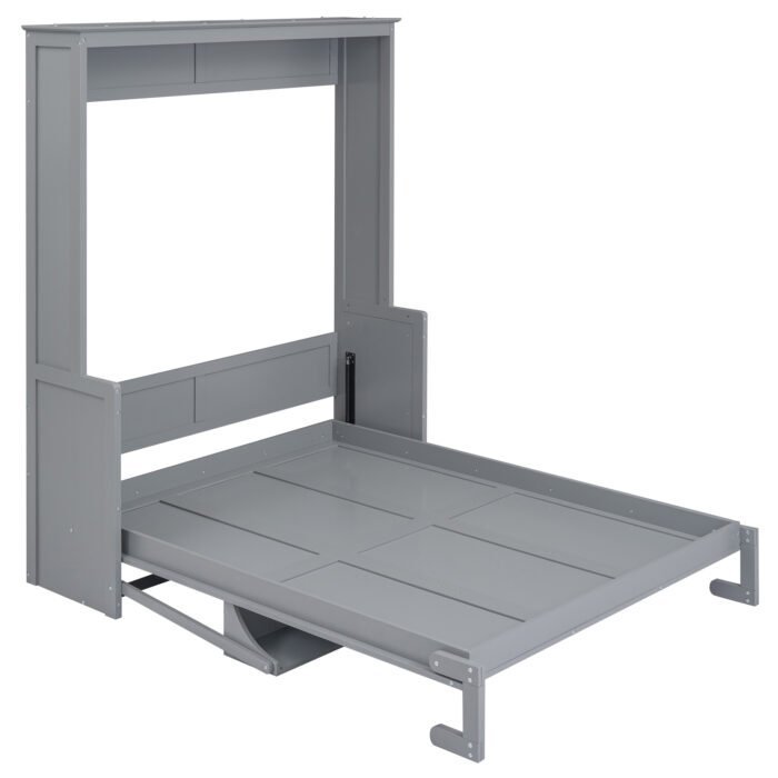 Queen Size Murphy Bed with a Shelf, Gray - Image 6