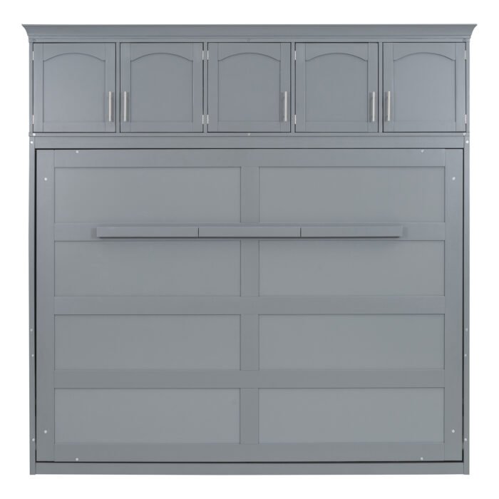 Full Size Murphy Bed Wall Bed with Top Cabinets,Gray - Image 13