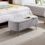 Grey Storage Ottoman Bench for End of Bed Gold Legs - Image 3