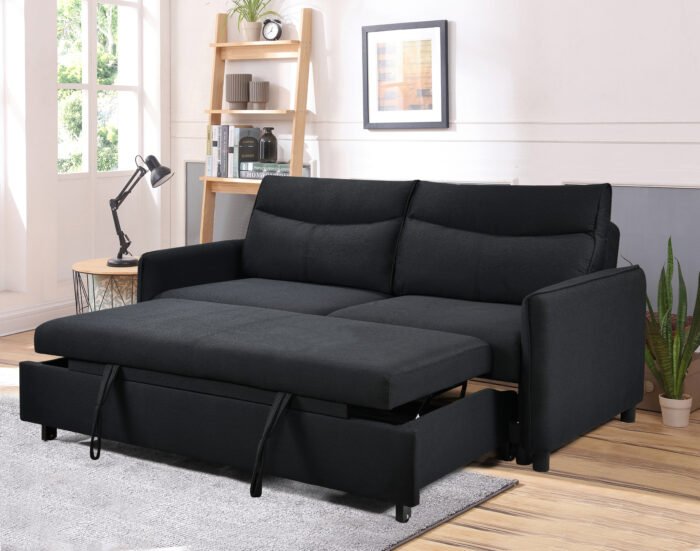 3 in 1 Convertible Sleeper Sofa Bed Modern Fabric (w/Pullout ) Black - Image 2