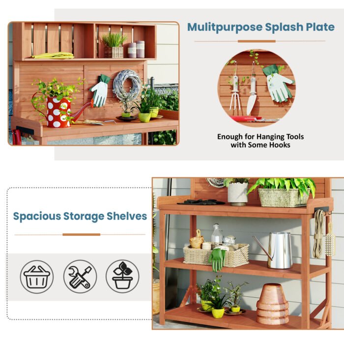 Large Wooden Farmhouse Rustic Outdoor Potting Bench Table - Image 5