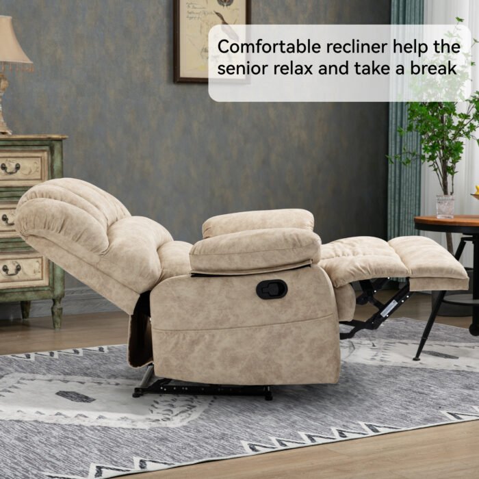 Large Manual Recliner Fabric Chair, Beige - Image 3