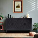 4 Door Wooden Twill Sideboard American Country Vintage Buffet - Image 2