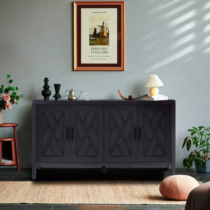 4 Door Wooden Twill Sideboard American Country Vintage Buffet - Image 2