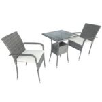 3 Piece Patio Wicker Conversation Set Grey Wicker + white Cushion - Image 8