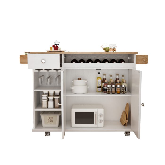 Kitchen Island Cart with Solid Wood Top, Wine Storage, Spice Rack, Towel Rack and Wine Glass Holder - Image 13