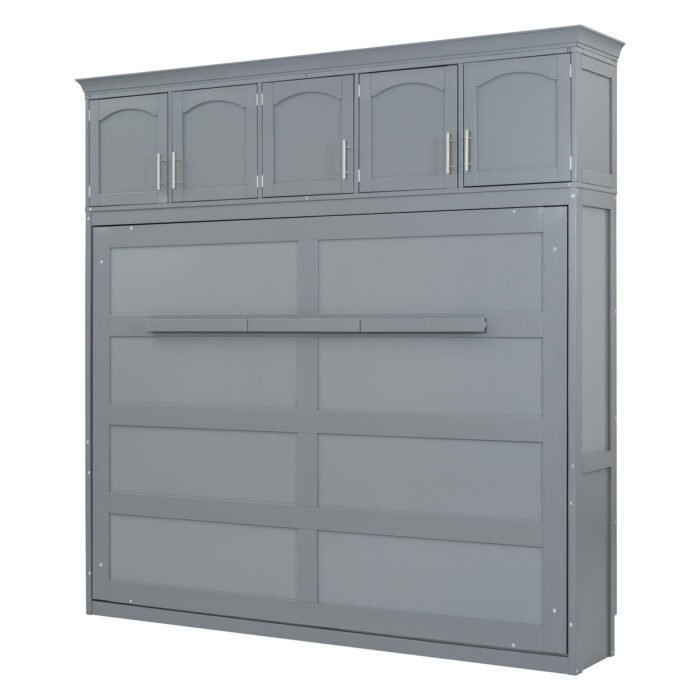 Full Size Murphy Bed Wall Bed with Top Cabinets,Gray - Image 12