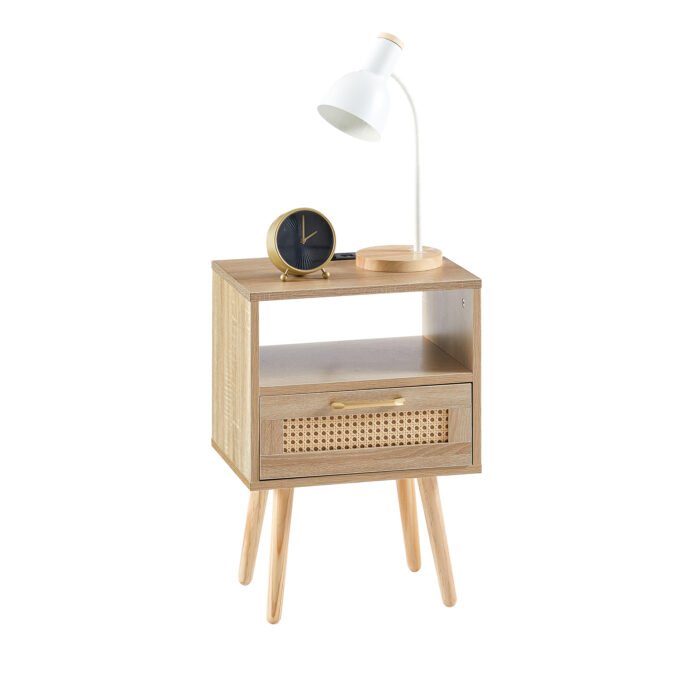Rattan Nightstand with Power Outlet & USB Ports and drawer - Image 7